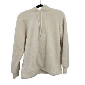 H&M Teddy Bear Hoodie S Cream Oversized Pullover Boxy Loungewear Cabin Core‎